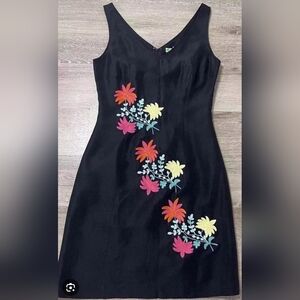 TIBI VINTAGE Floral Embroidered Black Dress Size 4
